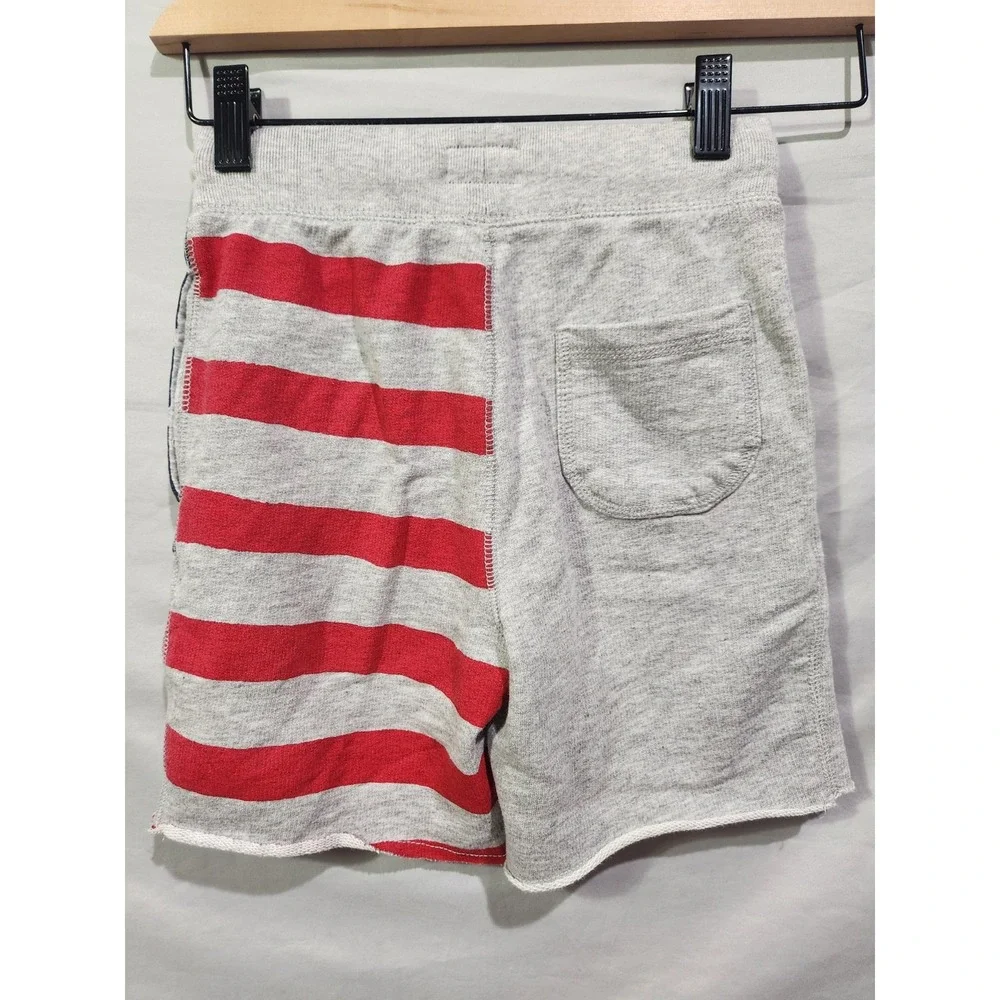 OshKosh B'gosh Boys 4/5 Red Blue Gray‎ Patriotic Flag Terry Shorts 4th Of July